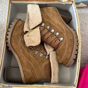 suede brown heeled booties